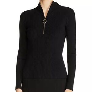 Maje Maria Zip Detail Ribbed Knit Sweater